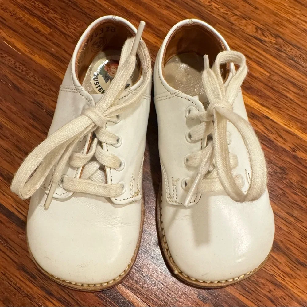 VTG Buster Brown Split Leather Insole Walking Shoes White Leather - Sz 4 Infant